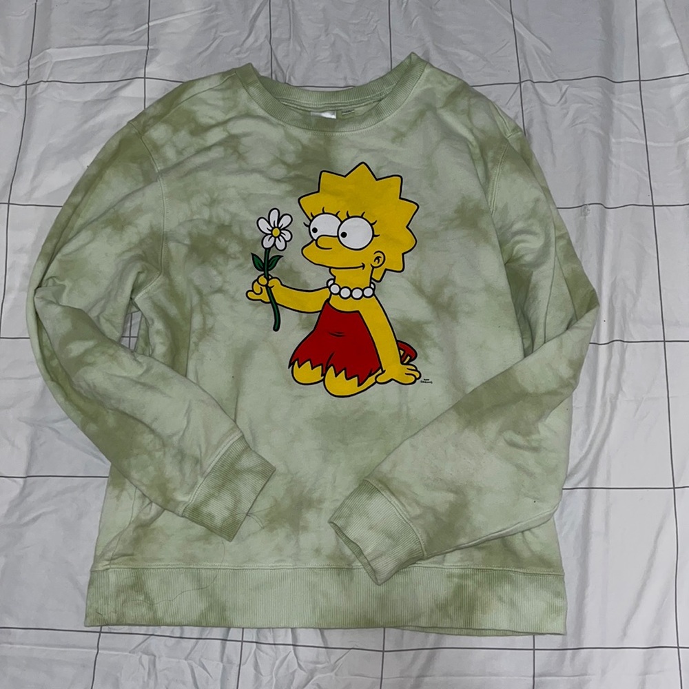 Over sized Simpson crewneck, (Green tye dye)
